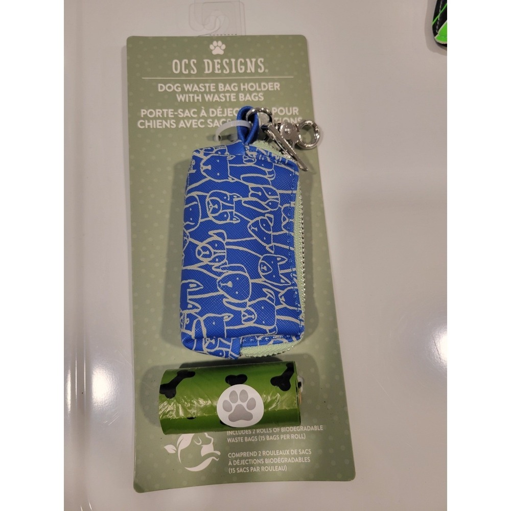 OCS Designs Blue Dog Waste Bag Holder with 2 Rolls Biodegradable Bags PT059 NEW